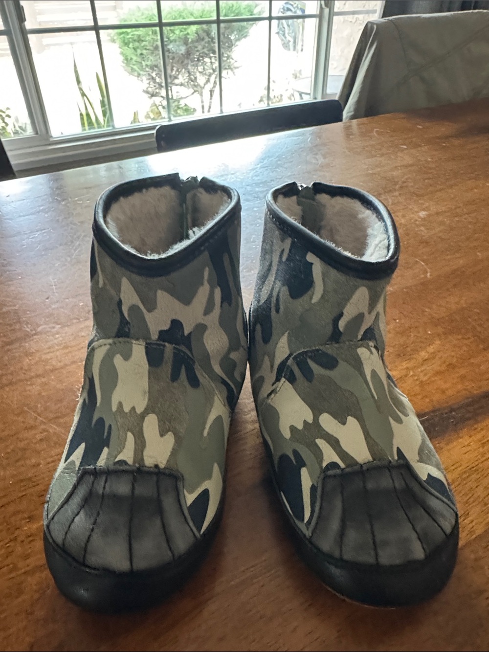 Kids Camouflage Ankle Boots with Faux Fur Lining - Green Camo